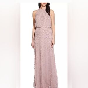 Adrianna Papell Petite Beaded Halter Gown